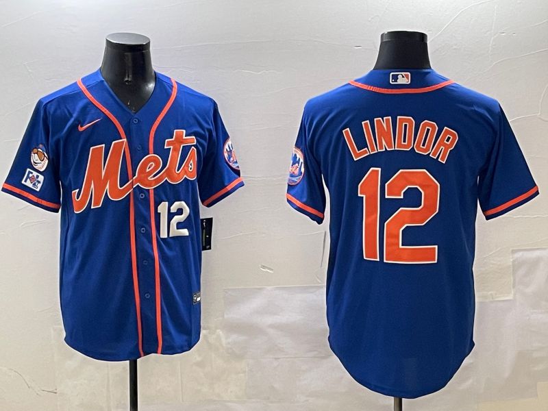 Men New York Mets #12 Lindor Blue Game 2025 Nike MLB Jersey style 5